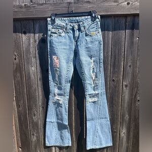 True Religion Woodstock Distressed Jeans with Patch Details